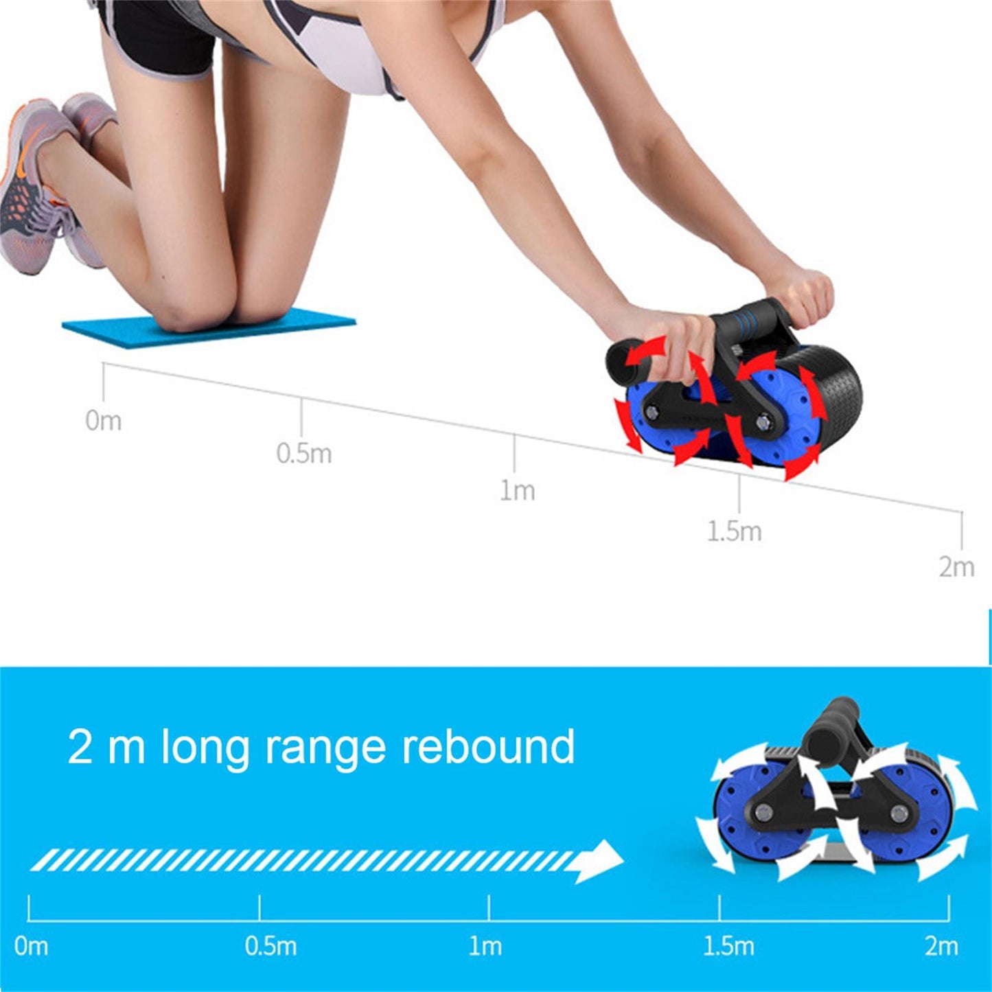 Springback Wheels Roller Domestic Abdominal Exerciser Push‑up Training Mute Fitness Equipment Blue